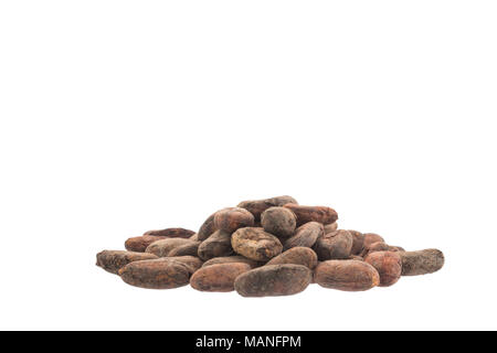 Raw cacao beans isolated on white background Stock Photo