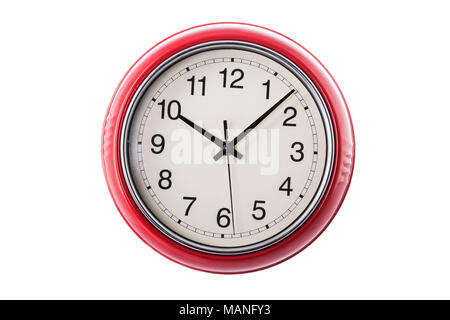 Red wall clock isolated on white background Stock Photo