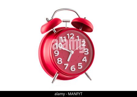 Red alarm clock, isolated on white Stock Photo