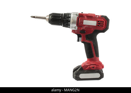Used cordless screwdriver or power drill isolated on a white background Stock Photo