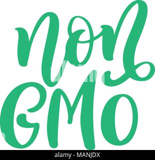 Non GMO free food Hand drawn lettering phrase isolated on white background. Vector illustration text calligraphy quote Stock Vector