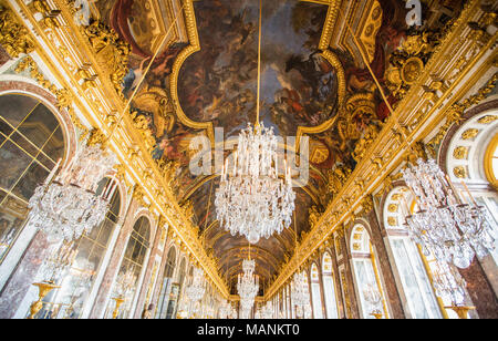 A luxury ceiling decoration in Versailles palace in Paris, France Stock Photo