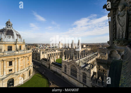 Oxford. England. View of Radcliffe Camera, Radcliffe Square with All Souls College.  Designed by James Gibbs, built 1737–49 to house the Radcliffe Sci