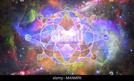 Abstract hipster geometric background with triangles, circles, nebula, stars and galaxy. Elements of this image furnished by NASA. Stock Photo