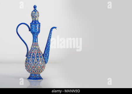 Persian Rosewater Bottle Container With Enameling  (Minakari) Design handcrafted With Azure Blue Colors And Ornaments Patterns On The Surface Of Metal Stock Photo