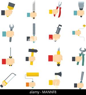 Hand tool icons set vector flat Stock Vector
