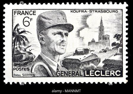French postage stamp (1948) : Philippe François Marie Leclerc de Hauteclocque / General Leclerc (1902 – 1947) French general during the Second World W Stock Photo