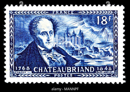 French postage stamp (1948) : François-René (Auguste) vicomte de Chateaubriand (1768 – 1848), French writer, politician, diplomat and historian, consi Stock Photo