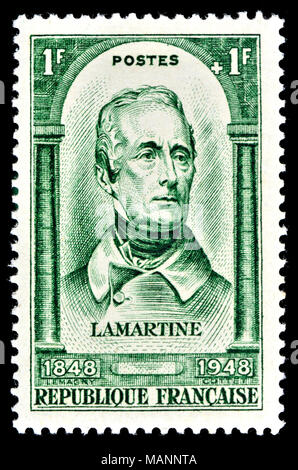 French postage stamp (1948) : Alphonse Marie Louis de Prat de Lamartine, Knight of Pratz (1790 – 1869) French writer, poet and politician, instrumenta Stock Photo