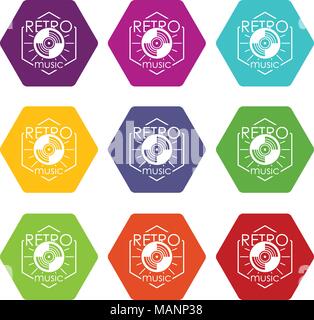 Retro music icons set 9 vector Stock Vector