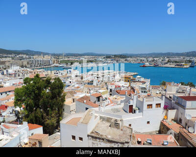 Ibiza town, view from salt Vila to the marina or harbor. Summer scene with panorama view over the historic city of Ibiza. Stock Photo