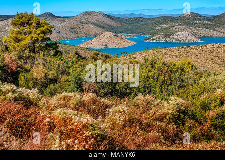 View of adjacent Dalmatian islands of Kornati from heights of Dugi Otok (which means Long Island) in Croatia Stock Photo
