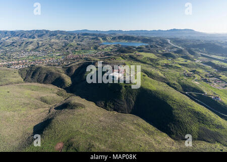 Aerial view of Simi Valley ranch lands and the Ronald Reagan Presidential Library in Ventura County California. Stock Photo