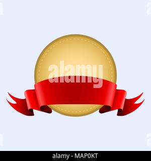 Gold medal in a red silk ribbon on a blue background Stock Vector