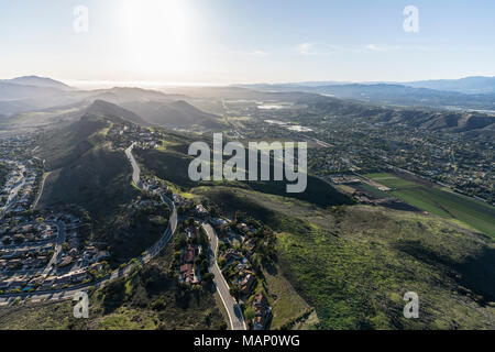 Aerial view of Santa Rosa Valley and Wildwood neighborhood in Camarillo and Thousand Oaks California. Stock Photo