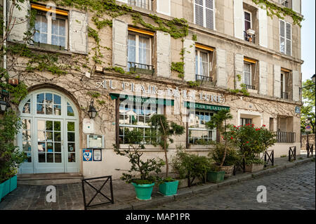 PARIS, FRANCE - MAY 07, 2011:  Restaurant Au Clair de la Lune in Rue Poulbot road Stock Photo