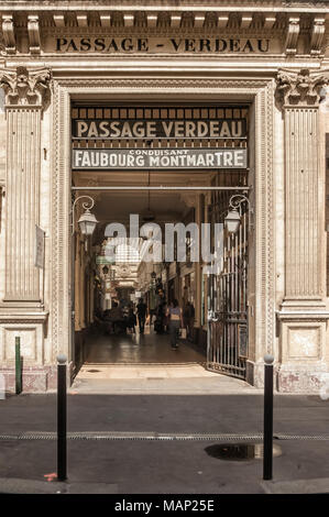 PARIS, FRANCE - MAY 07, 2011:  Entrance to the Passage Verdeau with sign Stock Photo