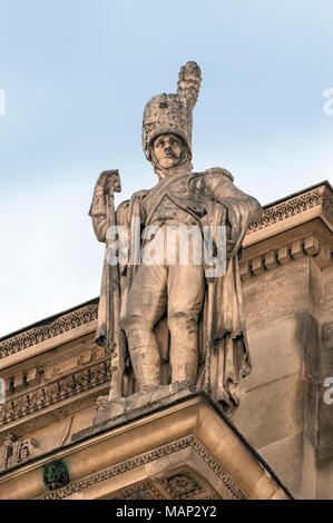 PARIS, FRANCE - MAY 07, 2011:  Statue of Napoleonic Horse Grenadier on the Arc du Triomphe du Carrousel Stock Photo