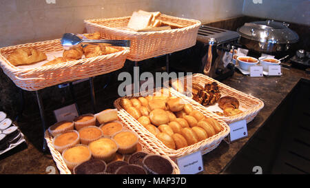 SINGAPORE - APR 2nd 2015: inside of a lounge at luxury hotel breakfast buffet Stock Photo
