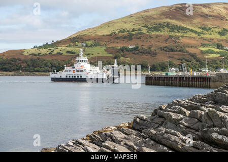 The Caledonian MacBrayne ferry which travels from Claonaig on The Kintyre peninsula of Scotland to Lochranza on the Isle of Arran. Stock Photo