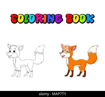 Cartoon fox colorig book isolated on white background Stock Vector