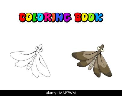 Cartoon moth coloring book insect isolated on white background Stock Vector