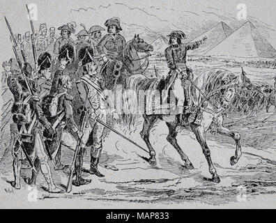 Battle of the Pyramids. July 21 ,1798 during French invasion on Egypt. French Revolution Wars. 'Napoleon with his troops'. Stock Photo