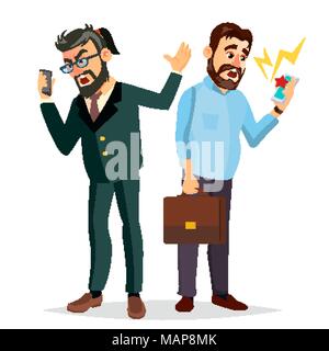 Boss Shouting On Phone Vector. Screaming, Problem, Quarrel Concept. Boss In Action. Talking To Each Other. Environment Process. Isolated Flat Cartoon Business Character Illustration Stock Vector