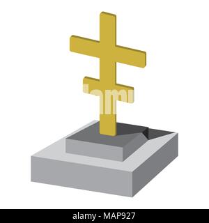 Grave with cross cartoon icon. Isolated vector illustration on white background. Stock Vector