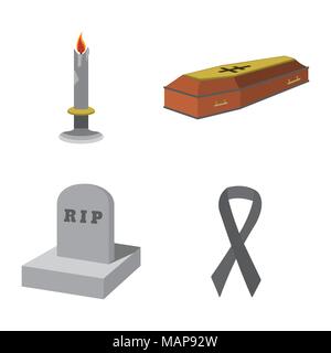 Set of funeral cartoon icon. Isolated vector illustration on white background. Stock Vector