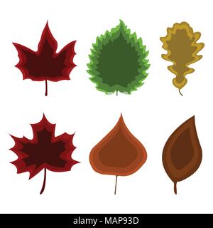 Set of leaf icon. Cartoon style. Colorful Vector Illustration. Stock Vector