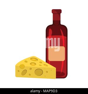 Cheese and Wine icon. BBQ and Picnic label on white Background.  Cartoon style. Vector Illustration. Stock Vector