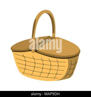 Picnic Basket icon. BBQ and Picnic label on white Background.  Cartoon style. Vector Illustration. Stock Vector