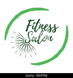 Fitness Salon label. Eco style and Wellness Life. Healthy Lifestyle badges. Vector illustration icon with Sunburst. Stock Vector