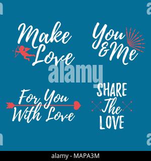Set of Love label. Font with Brush. Valentines day badges. Vector illustration icon. Stock Vector