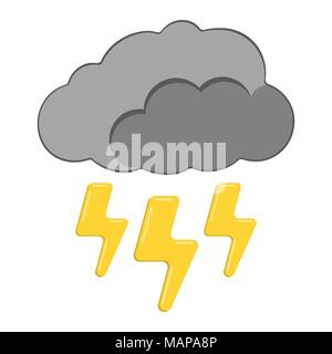 Thunder with Cloud Icon. Weather label for Web on white background. Cartoon Vector Illustration. Stock Vector
