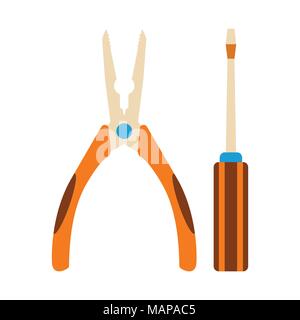 Screwdriver and pliers Icon. Energy label for Web on white background. Flat Vector Illustration. Stock Vector