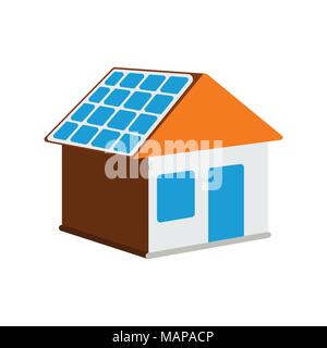 House with solar battery Icon. Sun Energy label for Web on white background. Flat Vector Illustration. Stock Vector