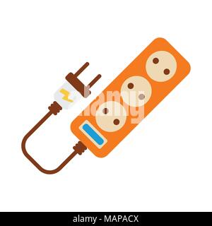 Extension cord Icon. Energy label for Web on white background. Flat Vector Illustration. Stock Vector