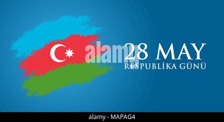 28 May Respublika gunu. Translation from azerbaijani: 28th May Republic day of Azerbaijan. 100th anniversary. Stock Vector