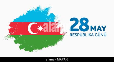 28 May Respublika gunu. Translation from azerbaijani: 28th May Republic day of Azerbaijan. 100th anniversary. Stock Vector