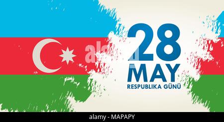 28 May Respublika gunu. Translation from azerbaijani: 28th May Republic day of Azerbaijan. 100th anniversary. Stock Vector