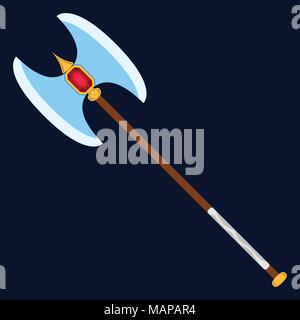 Axe icon. Label of fantasy and medieval weapon. Cartoon style. Vector illustration logo. Stock Vector