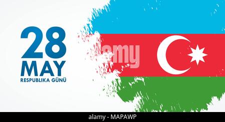 28 May Respublika gunu. Translation from azerbaijani: 28th May Republic day of Azerbaijan. 100th anniversary. Stock Vector