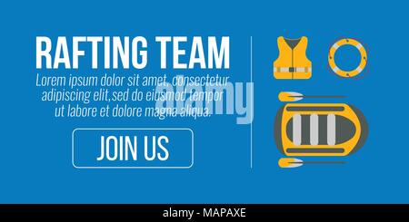 Rafting Banner. Tourism equipment and web elements. Vector illustration. Stock Vector