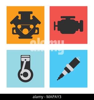 Set of Service Car flat icon on white background.Vector illustration. Stock Vector