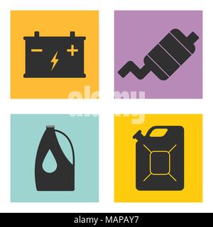 Set of Service Car flat icon on white background.Vector illustration. Stock Vector