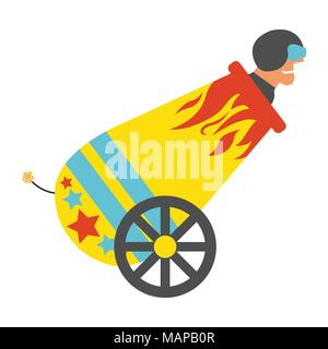 Circus cannon with human cannonball icon. Vintage Vector illustration. Stock Vector