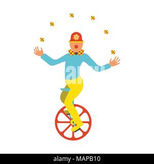 Clown juggler on a unicycle icon. Vintage Vector illustration. Stock Vector