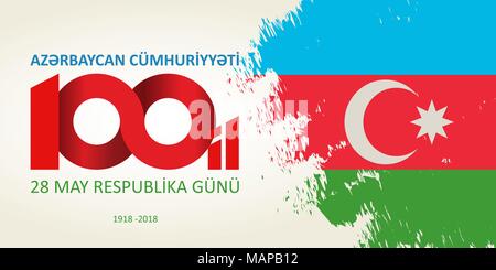 28 May Respublika gunu. Translation from azerbaijani: 28th May Republic day of Azerbaijan. 100th anniversary. Stock Vector